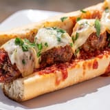 Sizzling melted provolone blankets juicy meatballs and marinara on a toasted sub roll in this classic Meatball Sub.