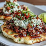 Savory low-carb cloud bread tacos piled high with delicious taco meat and vibrant salsa.
