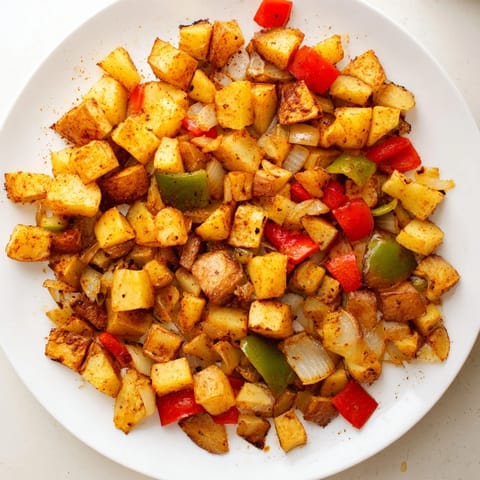 Crispy diced russet potatoes mixed with red and green bell peppers and sweet onions.