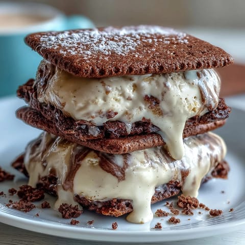 Vanilla bean ice cream nestled between chocolate espresso cookies, inspired by the classic vanilla frappuccino flavor.