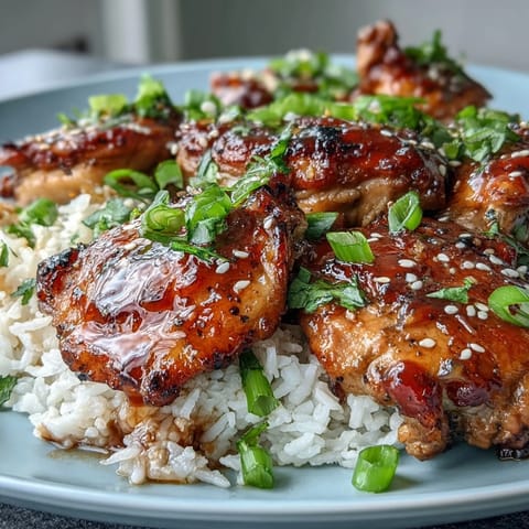 2. Tender chicken in rich honey garlic glaze paired with aromatic basmati rice, perfect for an easy weeknight dinner.  