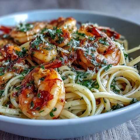 Perfect Shrimp Scampi Linguine, glistening in a rich white wine sauce, ideal for dinner.