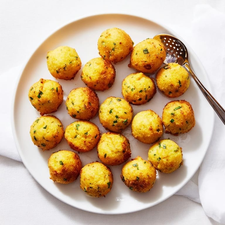 Freshly fried Hushpuppies cut open to reveal a soft, fluffy cornmeal interior with sweet diced onions.