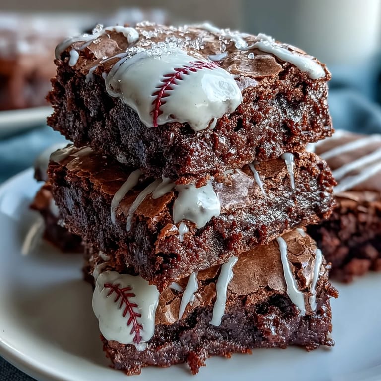 Delicious baseball brownie bites topped with white icing laces, perfect for game day celebrations.  