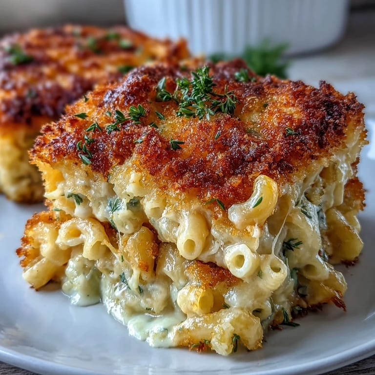 Southern-style macaroni and cheese baked until bubbly, with a blend of sharp cheddar and mozzarella in a rich, velvety sauce.