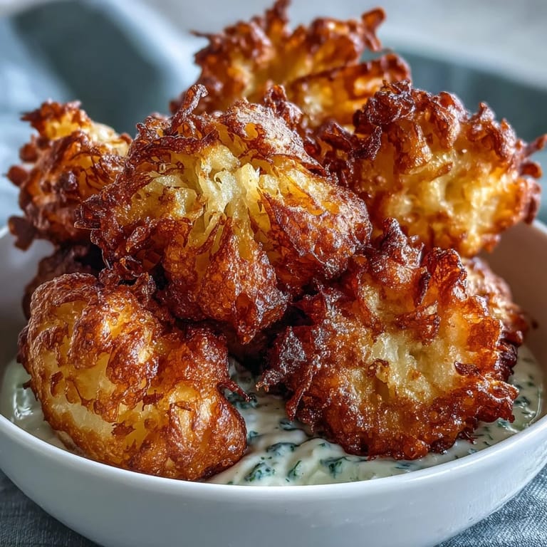 Light and airy dandelion flower fritters fried to perfection, paired with a tangy lemon-herb yogurt dip.  