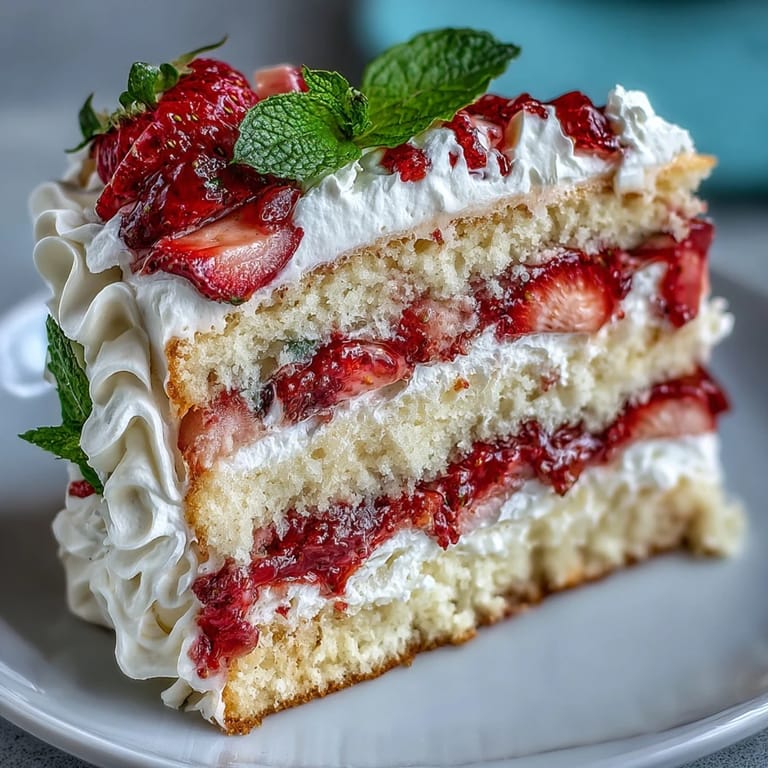 Elegant naked cake featuring tender vanilla sponge, luscious cream, and ripe strawberries, perfect for spring celebrations.