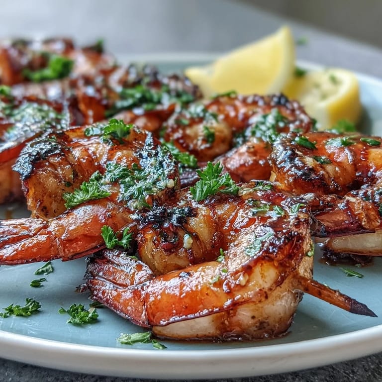 Tender honey garlic shrimp skewers, perfect for a quick, flavorful summer meal.