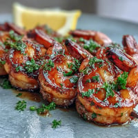 Sweet and savory grilled honey garlic shrimp skewers with a light char.