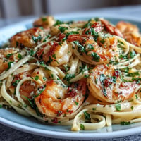 Golden Shrimp Scampi Linguine with vibrant parsley garnish, ready to enjoy.